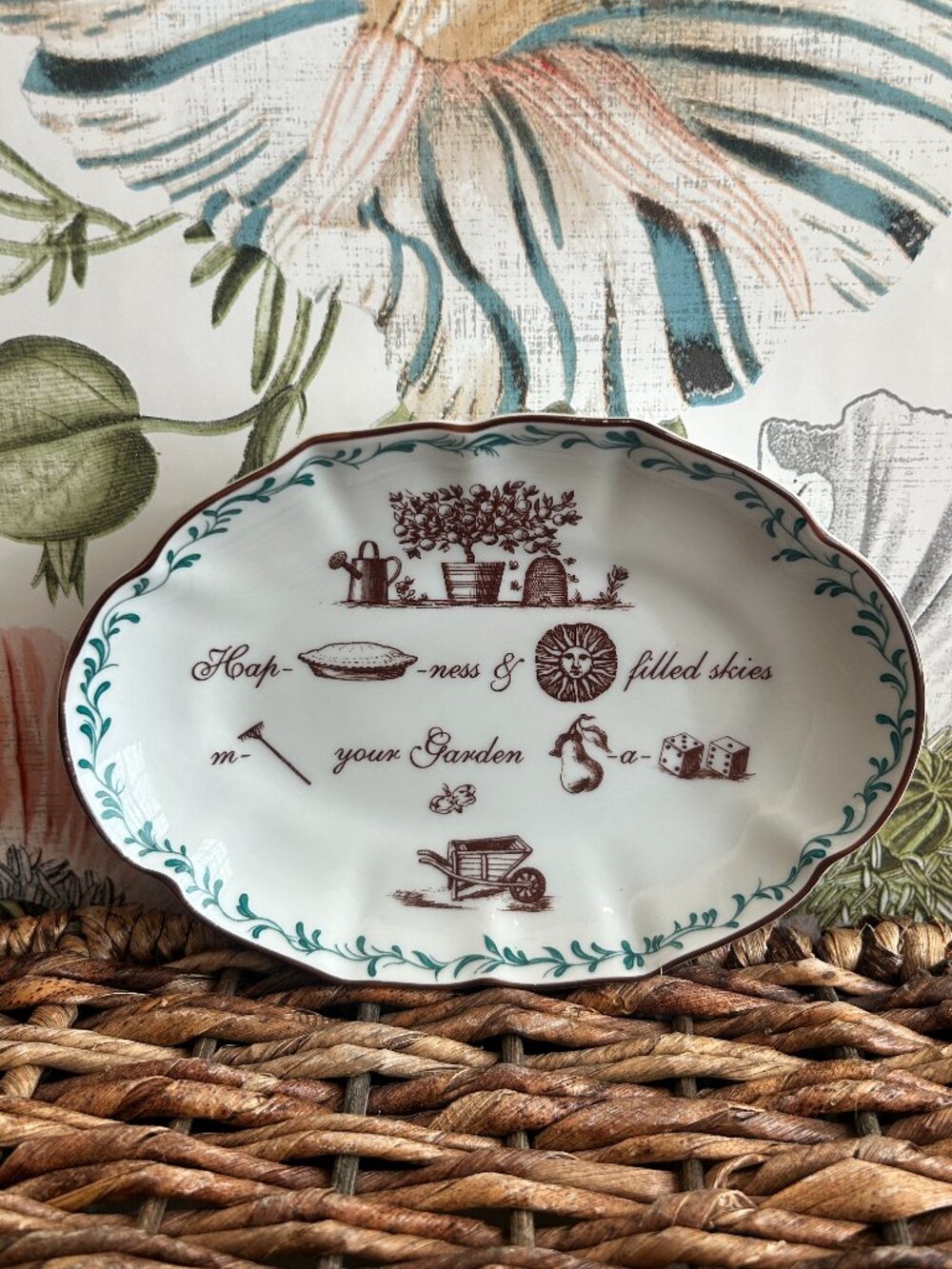Mottahedeh Williamsburg Garden Rebus Trinket Dish Ring Tray Cottage Decor